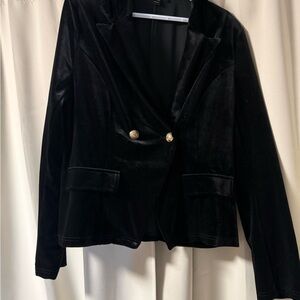 SHEIN Black Stetch Velvet Blazer with Gold Buttons
